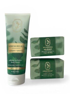 Bath & Body Works Aromatherapy EUCALYPTUS SPEARMINT Body Cream Bar Soap Set